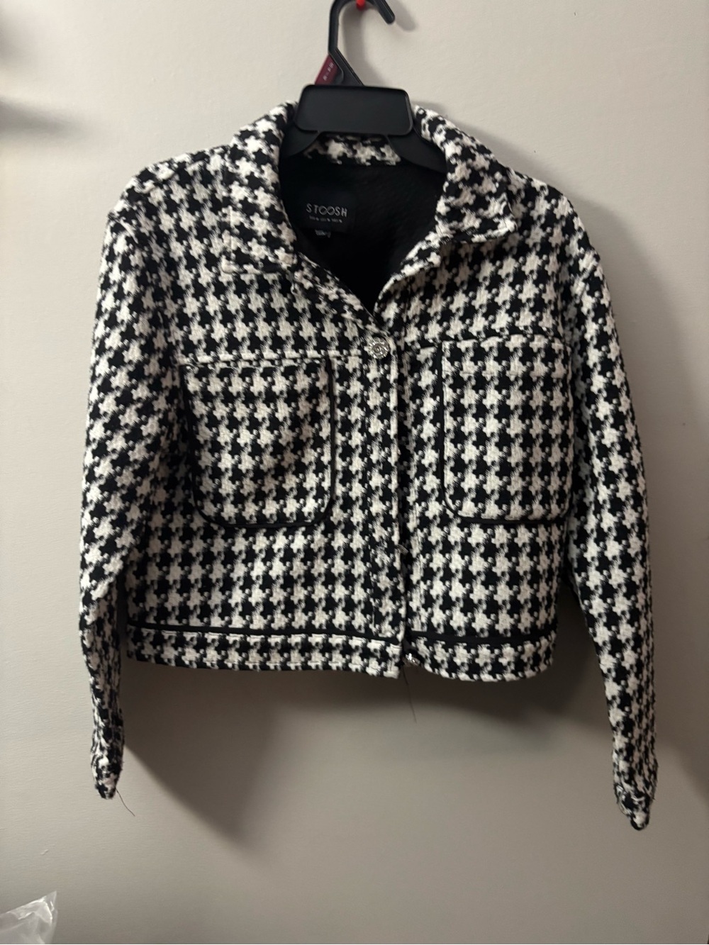 Stoosh Black and White Houndstooth Cropped Blazer